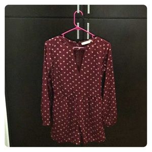 Maroon Floral Long Sleeve Romper